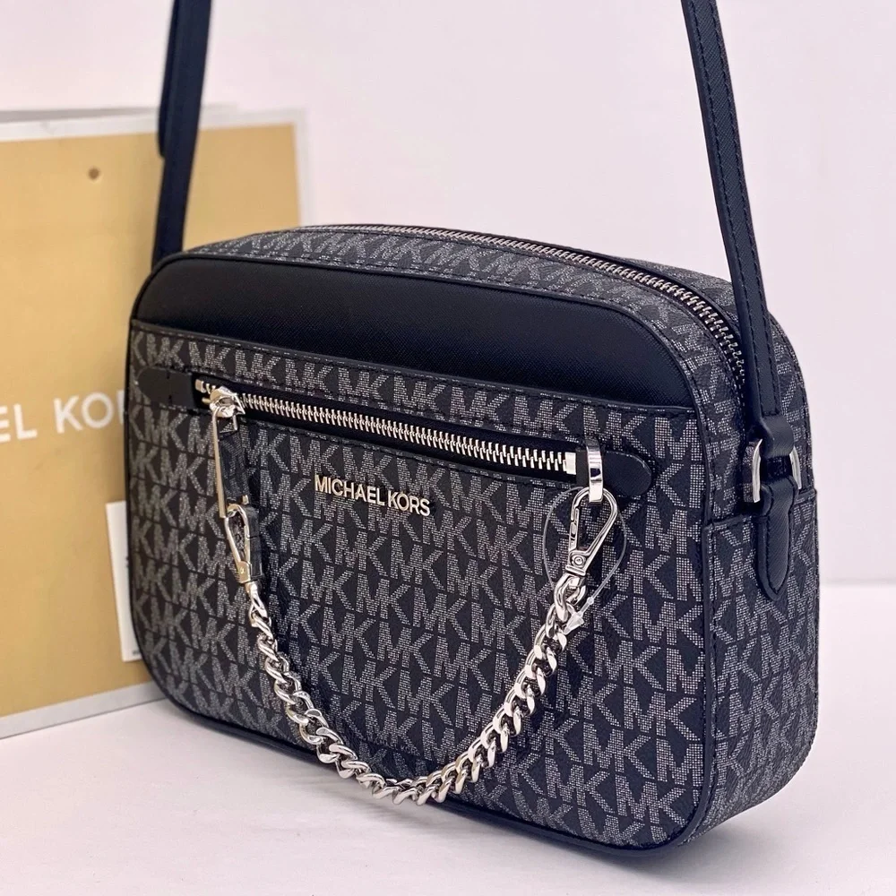 Michael Kors Metallic Zip Chain Crossbody Black Multi